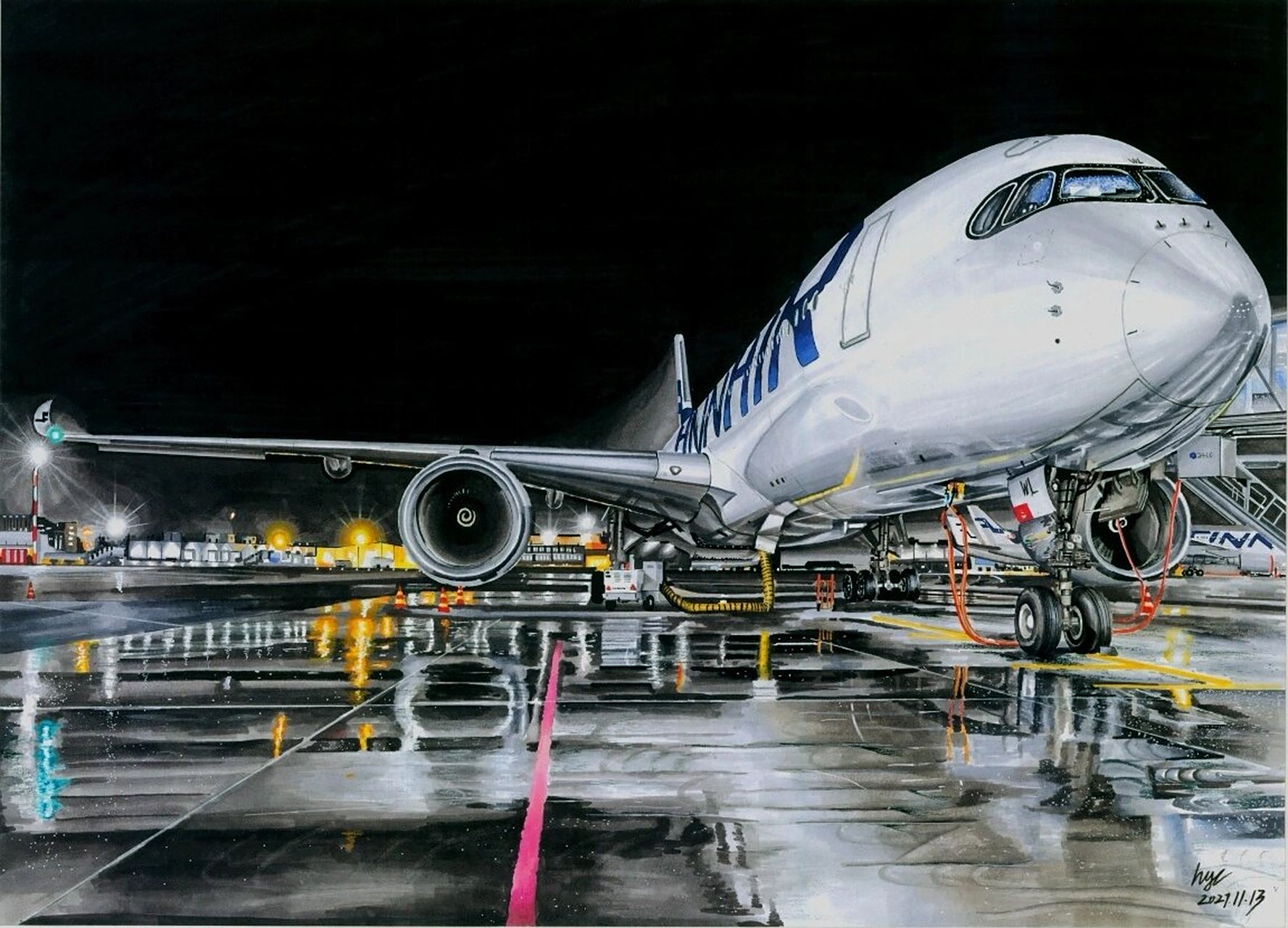 手绘芬兰航空空客a350-941 21年年底画的,一直没上传扫描高清图,强迫