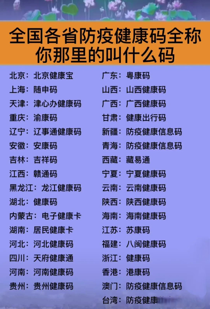 全国各省防疫健康码全称,大家哪里叫什么码[灵光一闪]