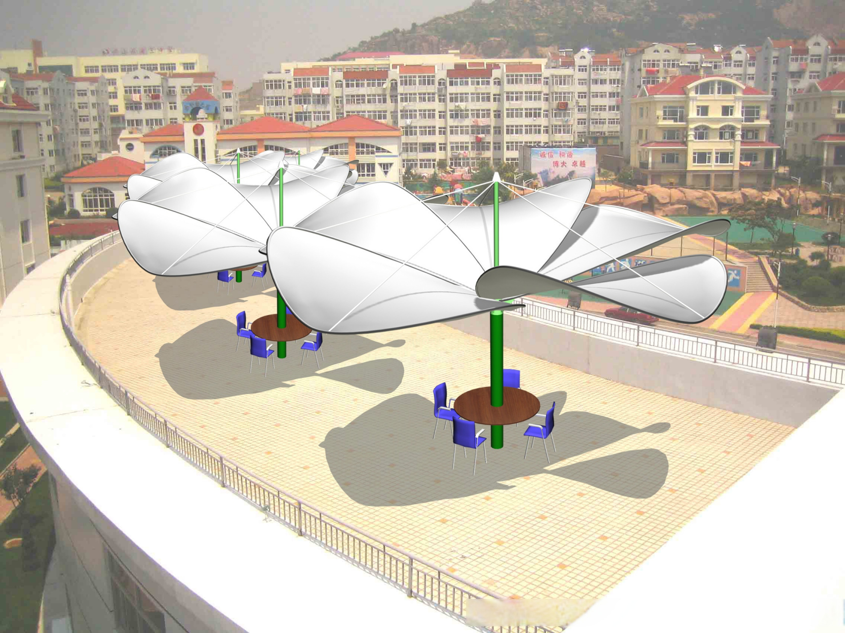 张拉膜结构景观遮阳棚的设计创意##深圳信和鼎膜结构工程# 遮阳稍在