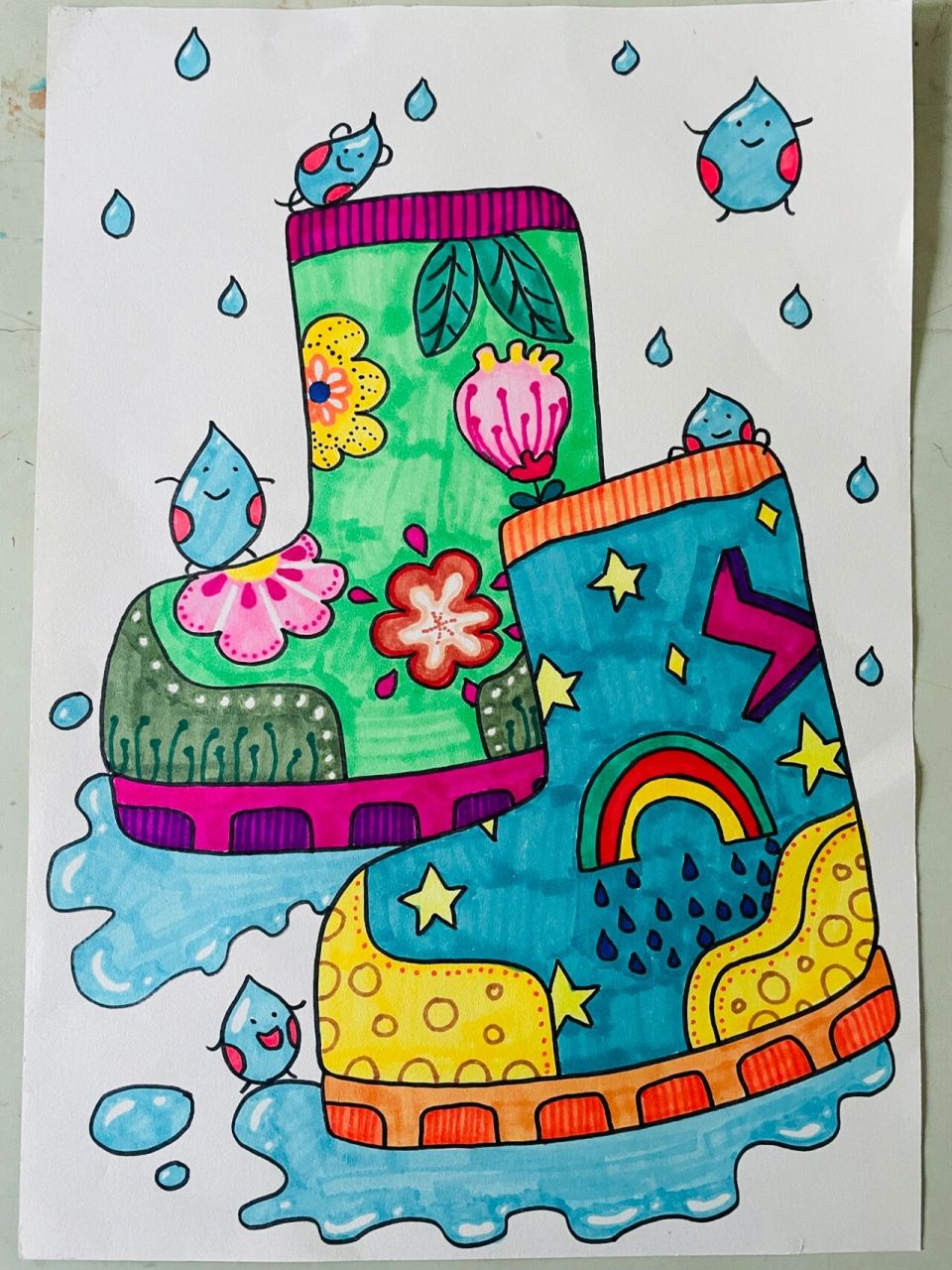 美术社团教案活动记录|下雨天 雨鞋