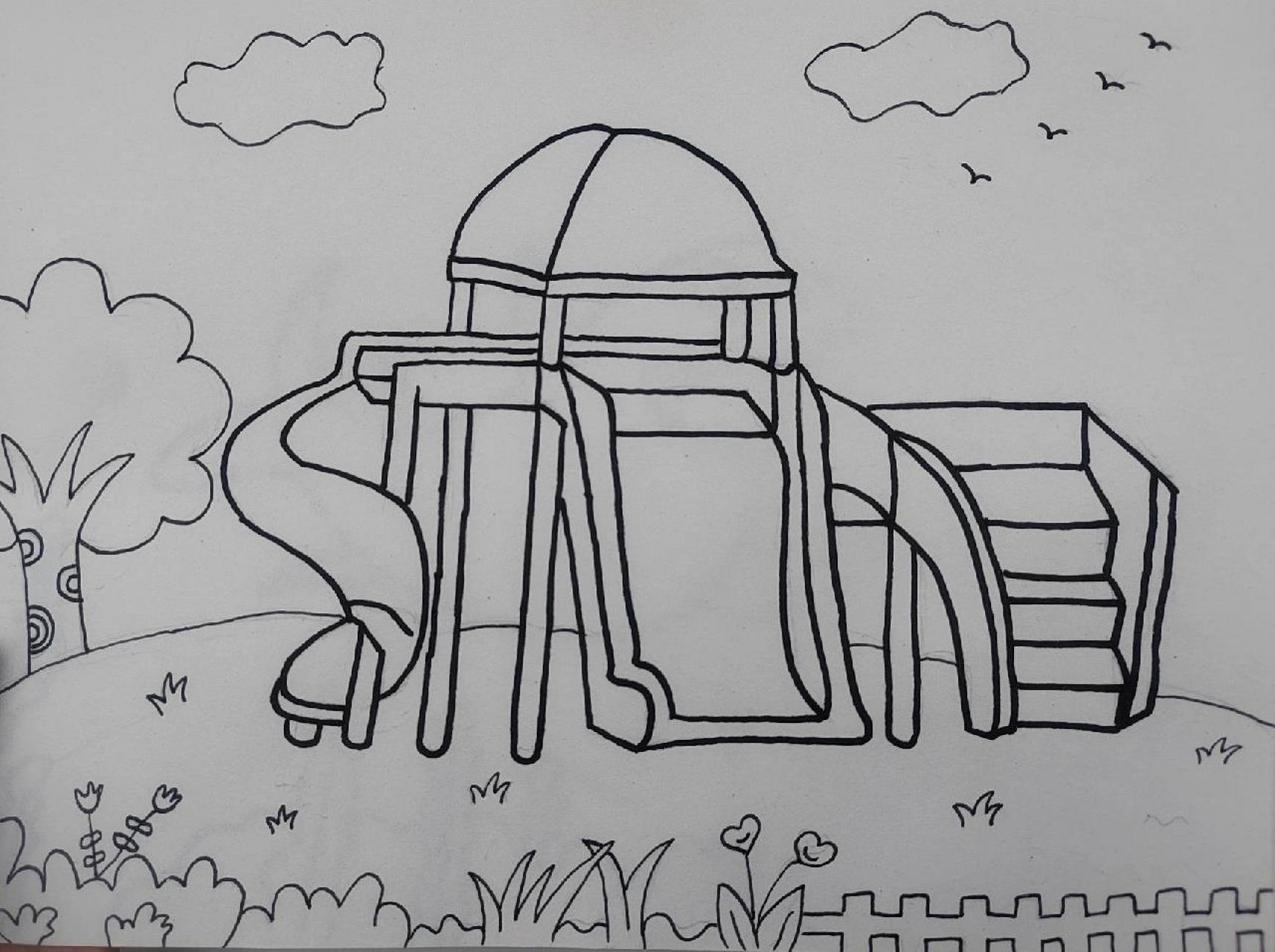 简笔画滑滑梯 画一幅小朋友最喜欢幼儿园里面的风
