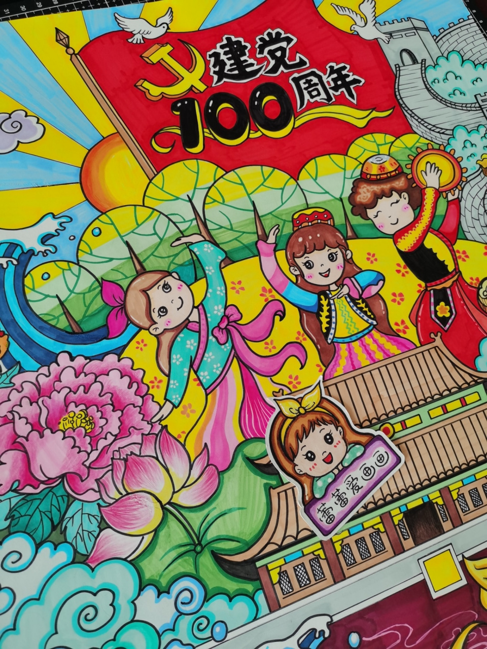 建党100周年主题画 阳光下成长主题画