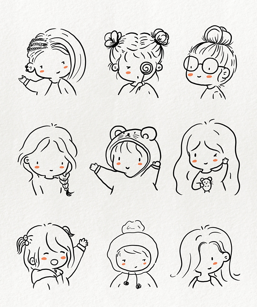 超可爱简笔画～小女孩头像 超可爱的小女孩头像来了手帐好素材,画起来