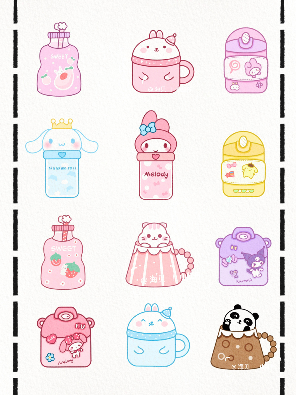 萌萌简笔画|冬日三丽欧可爱水杯|手帐素材 水杯合集 .