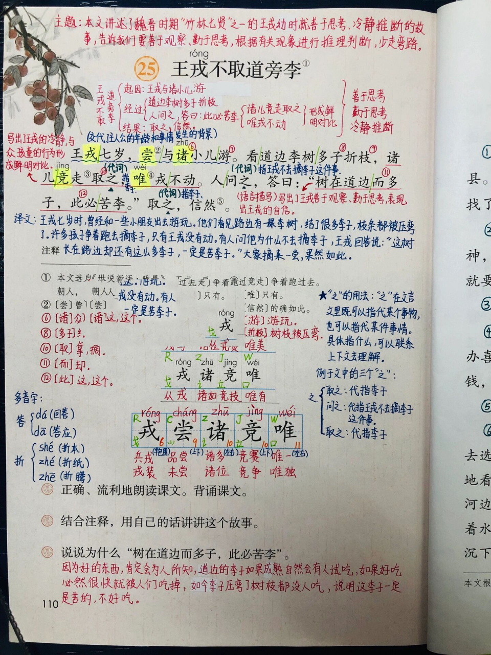 四年级上册语文笔记《王戎不取道旁李》笔记 四年级语文上册第八单元
