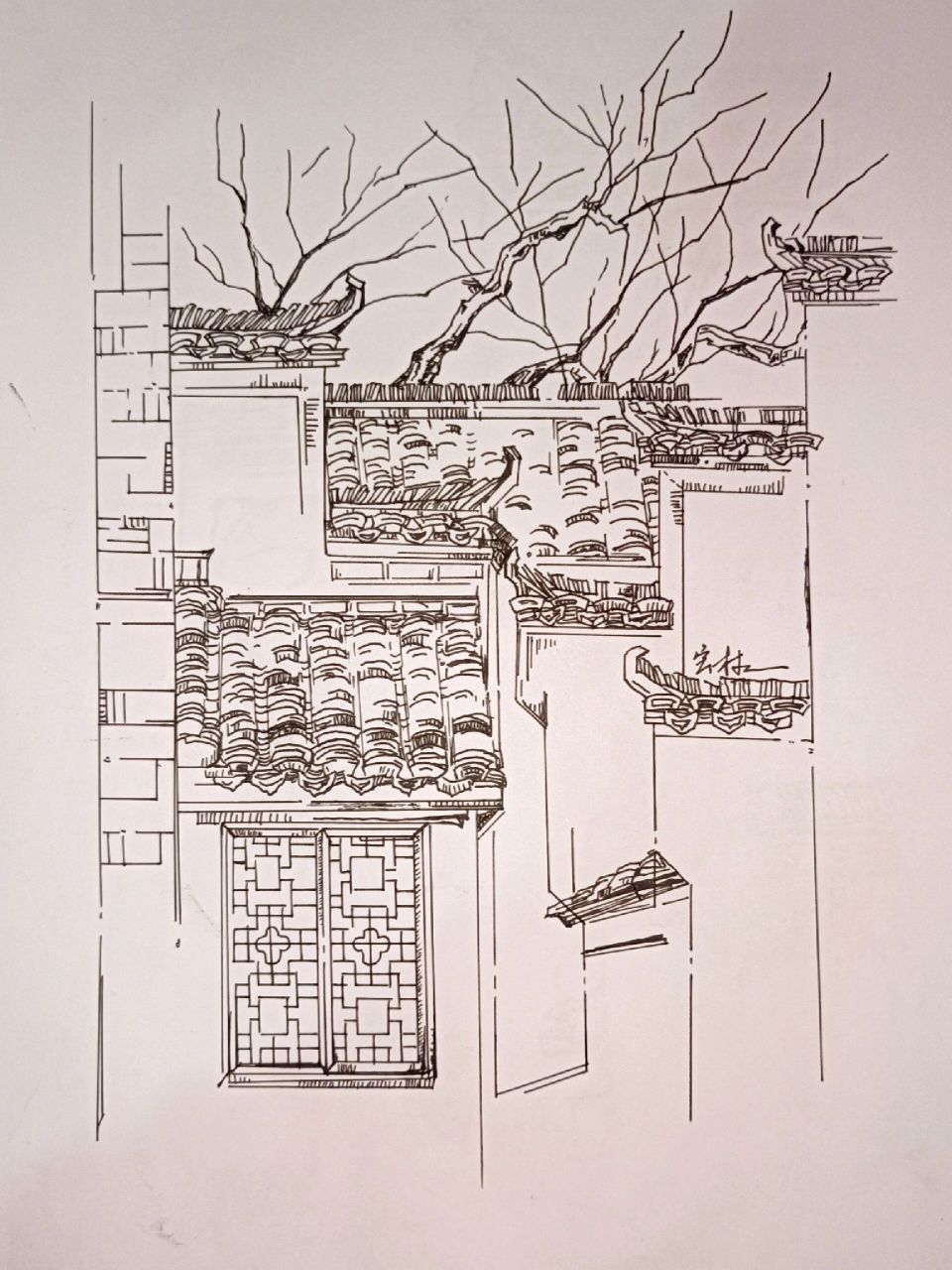 徽派建筑速写丨安徽黄山见习作业丨临摹 黄山都没去过,但见习作业还是
