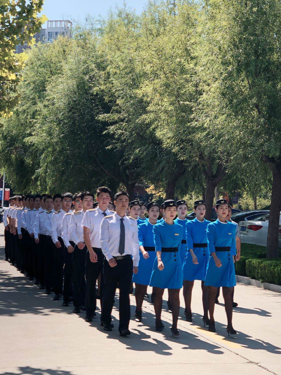 空乘专业校园列队吸引力所有目光,飒飒飒93烟台工程职业技术学院