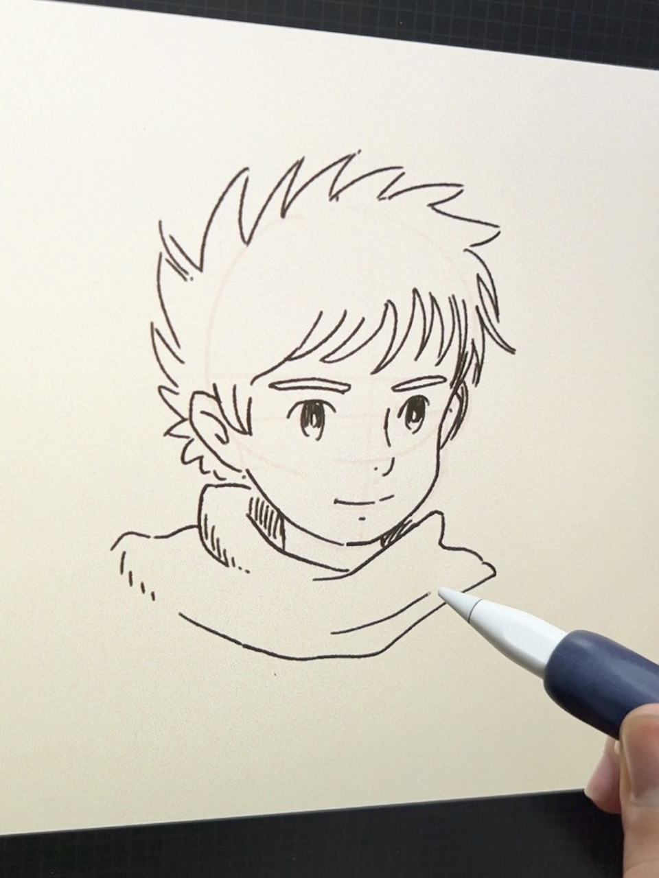 手绘头像·宫崎骏画风的少年/半侧面画法9015 用【圆形 盾牌形】