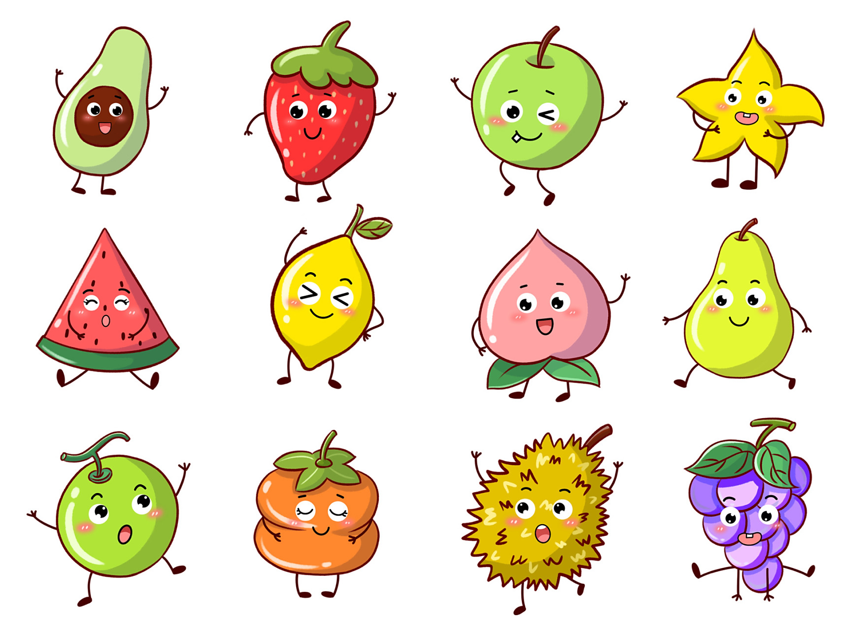 08 卡通水果拟人表情包蓝莓苹果草莓柿子西瓜梨葡萄香蕉p