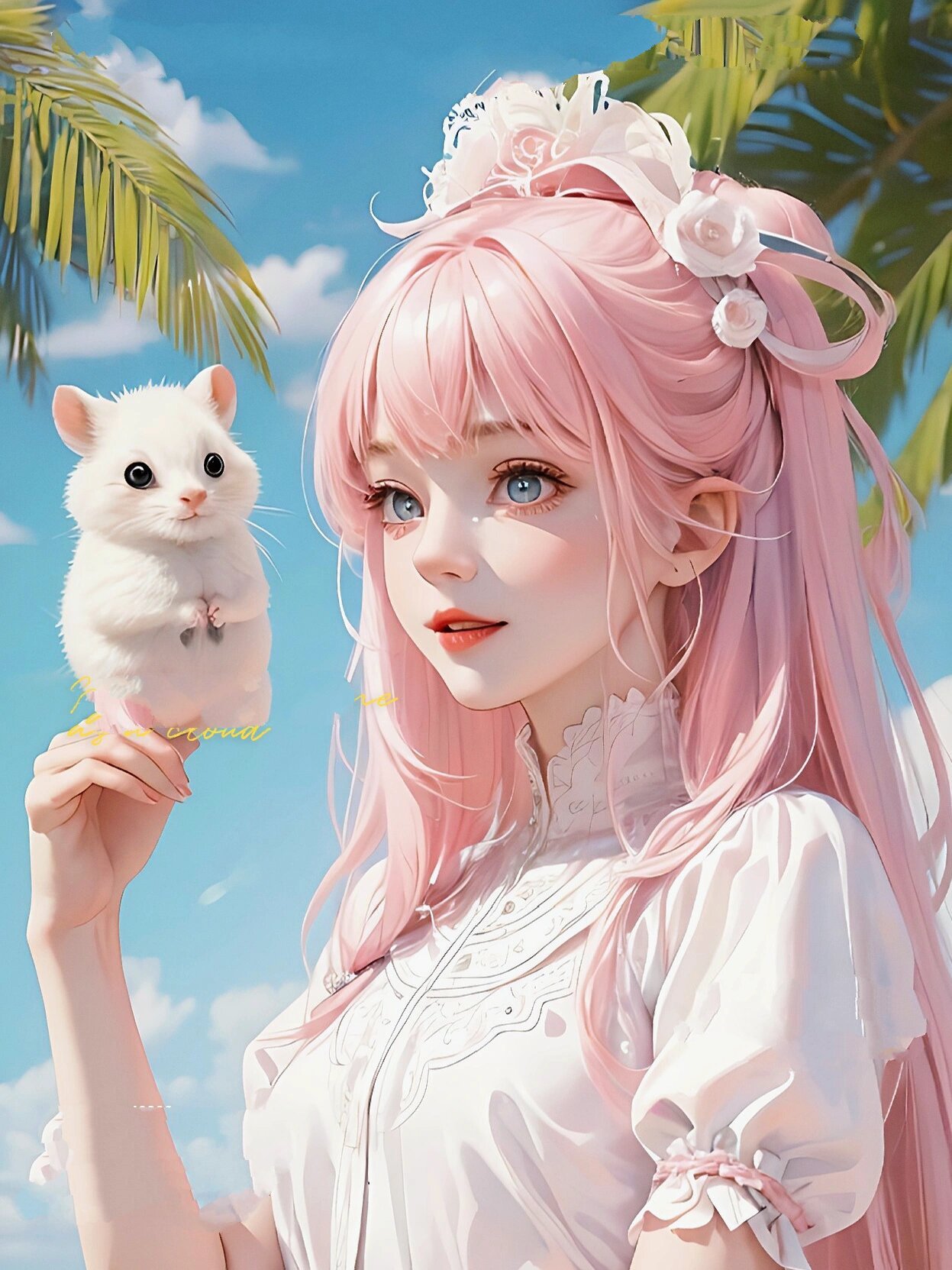 少女和仓鼠粉色头像