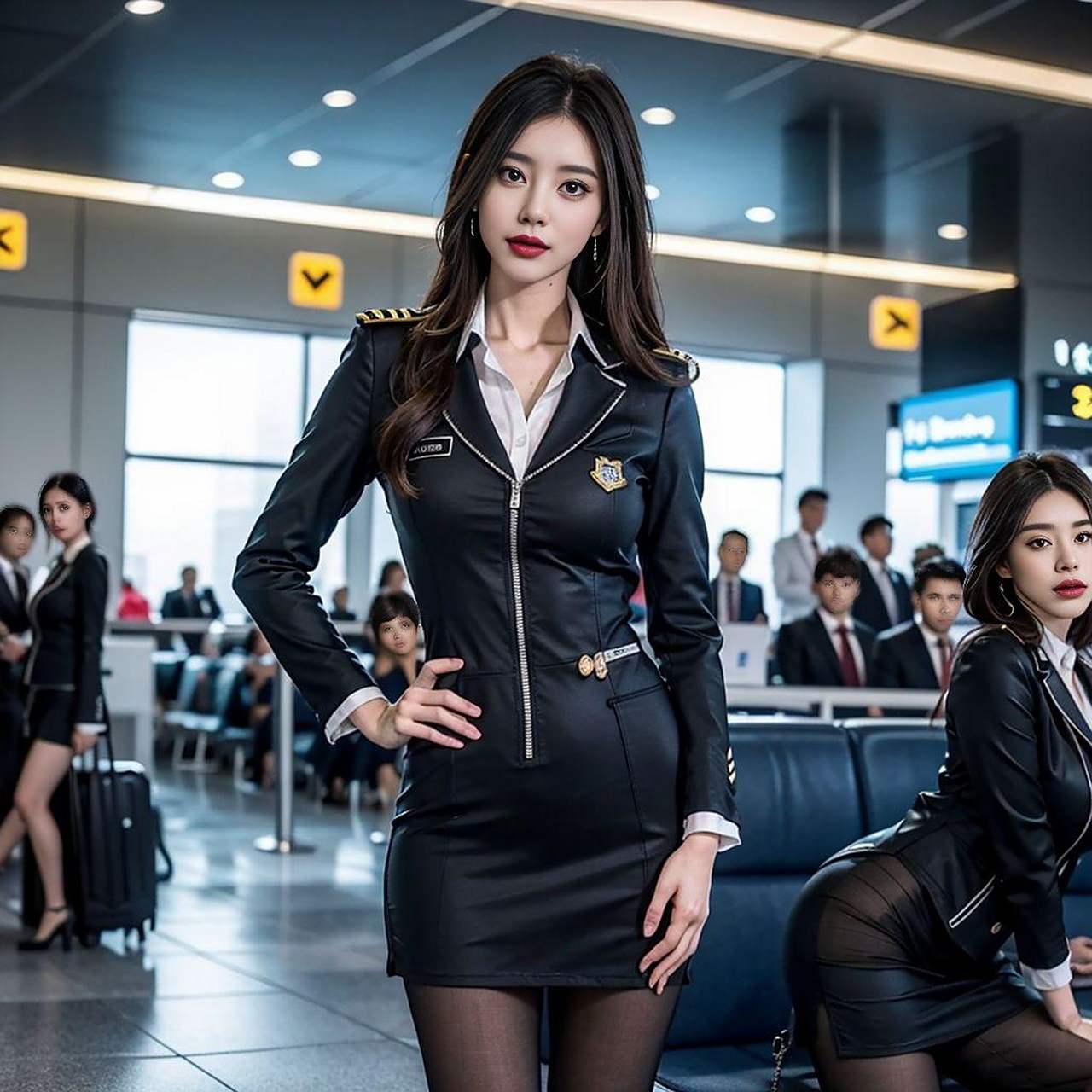 秋日生活打卡季     黑丝美女空姐:制服假日工作穿搭,高飞时尚新高度!