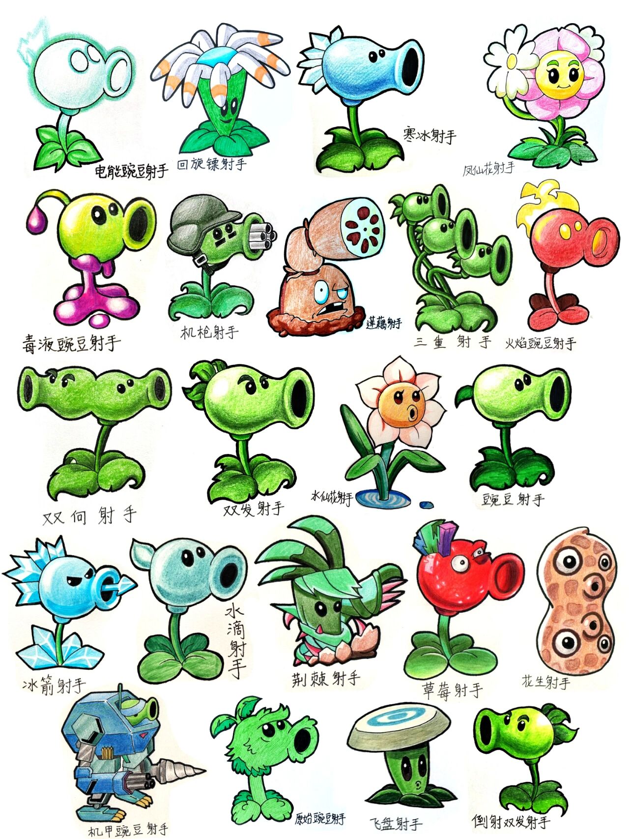 射手家族 植物大战僵尸 绘画