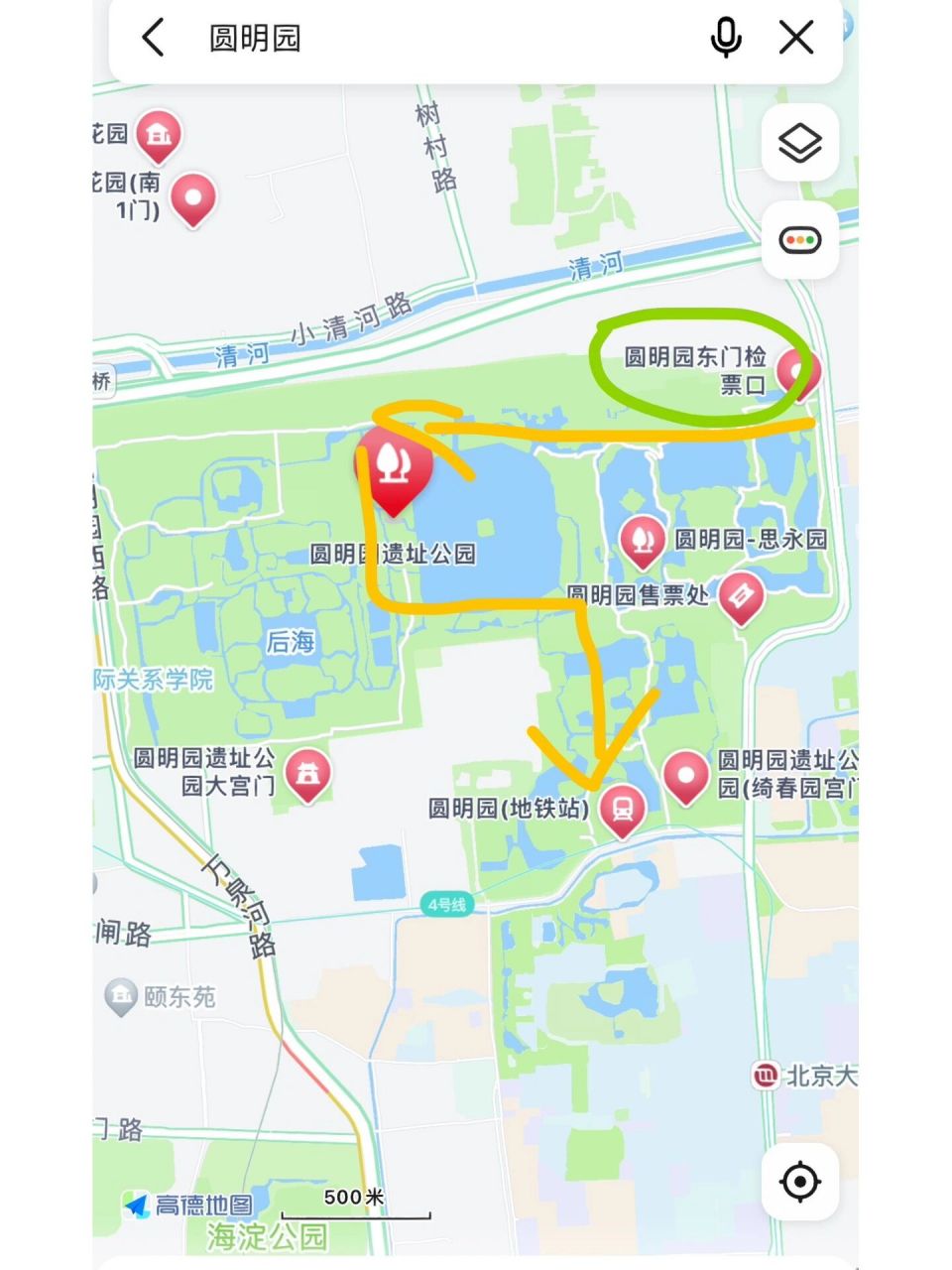 圆明园游览路线图片