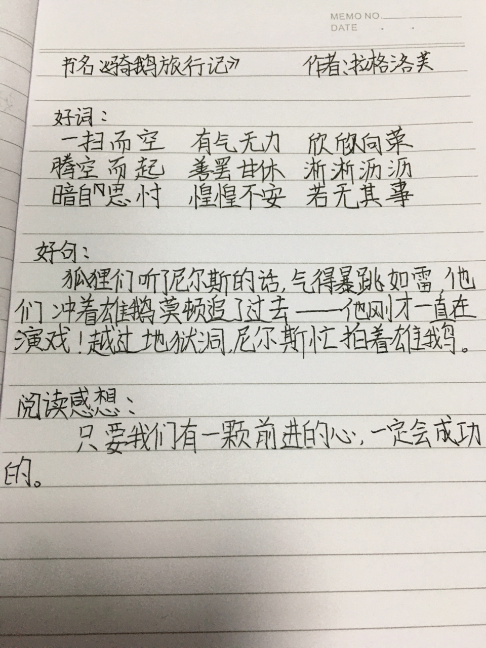 尼尔斯骑鹅旅行记读书笔记(字丑勿喷)
