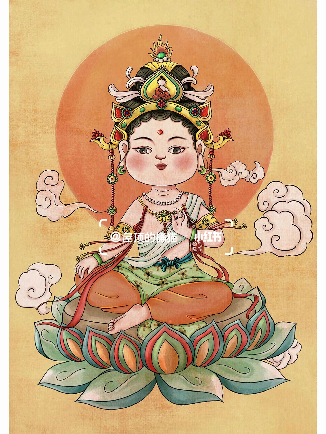 q版萌佛观音来咯,画了三尊萌萌哒原创插画