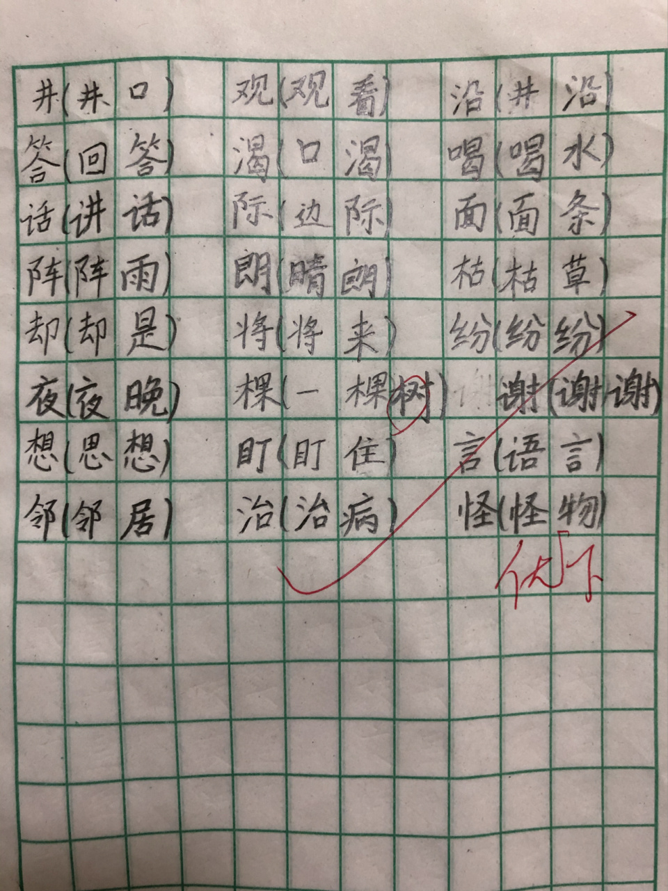 二年级词语天天练 棵组词组了"一棵",老师说要加"树",组"一棵树"