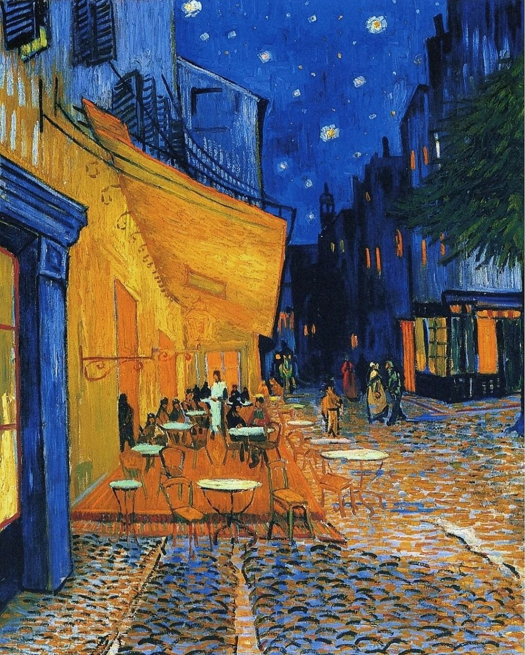 画作欣赏《夜晚露天咖啡座》 《夜晚露天咖啡座》是梵高星光三部曲的