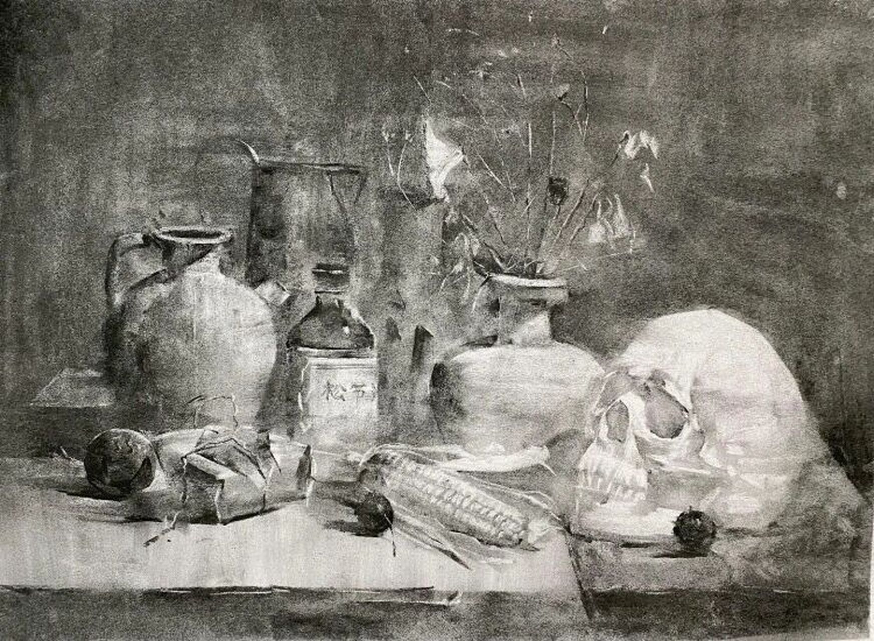 炭条的肌理感 炭条是比较难掌控的素描绘画工具,相比较炭笔来说,它的