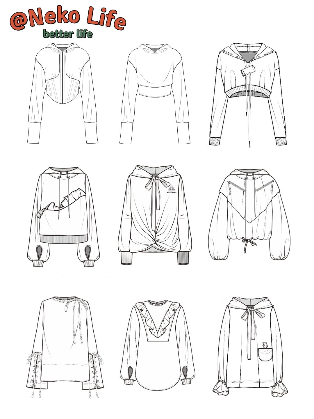 服装干货|27款上衣卫衣服装款式图94