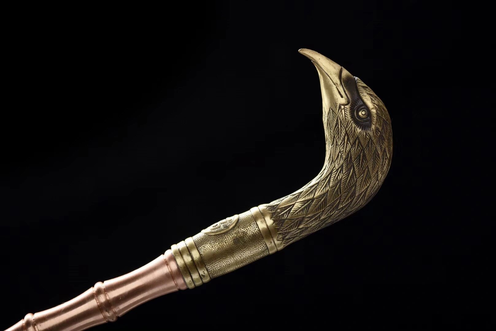 鸟头拐杖 紫铜不锈处理材料高硬度打磨抛光,纯铜雕刻鸟头手握柄手感