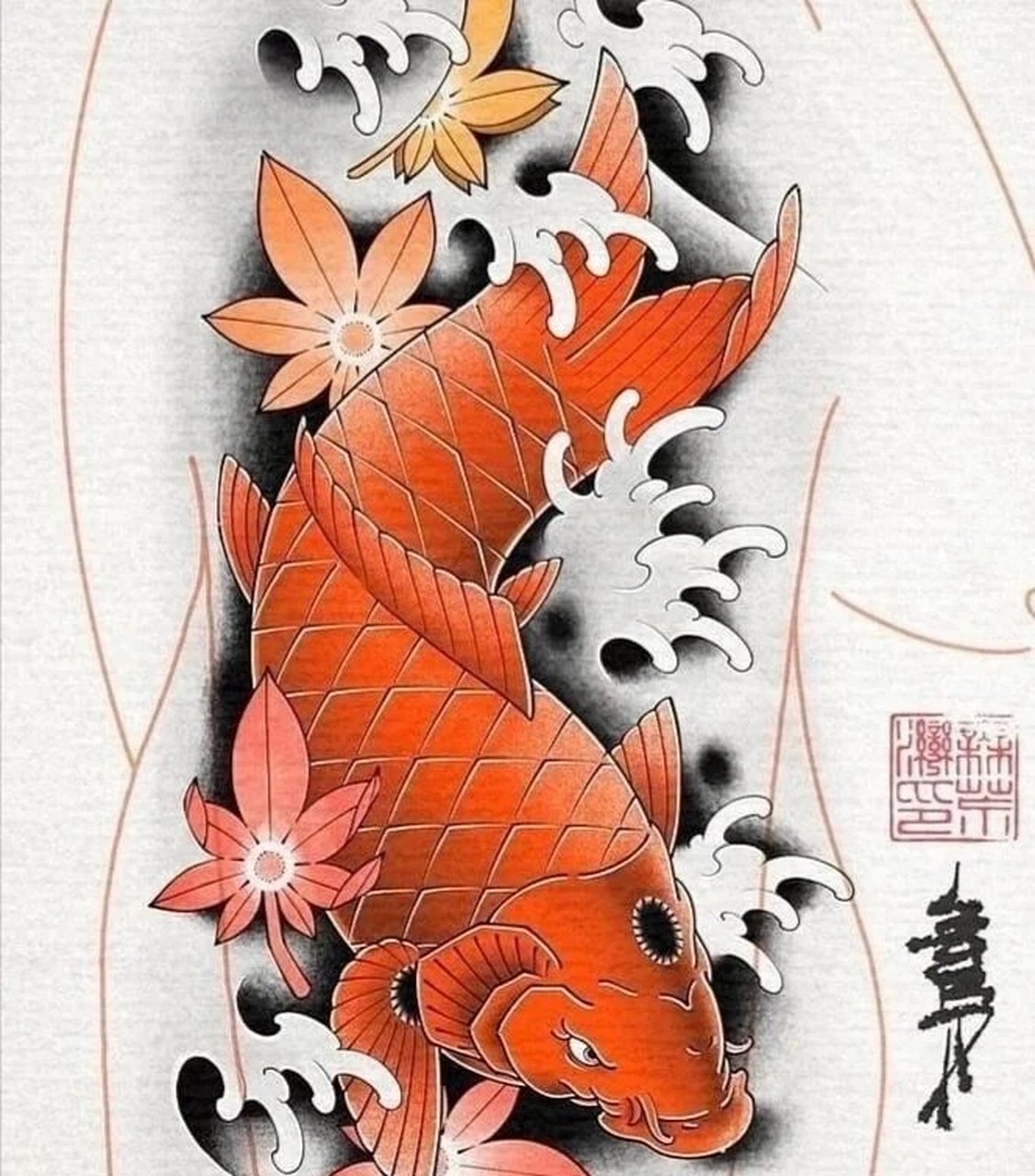 满背鲤鱼纹身 最新后背纹身