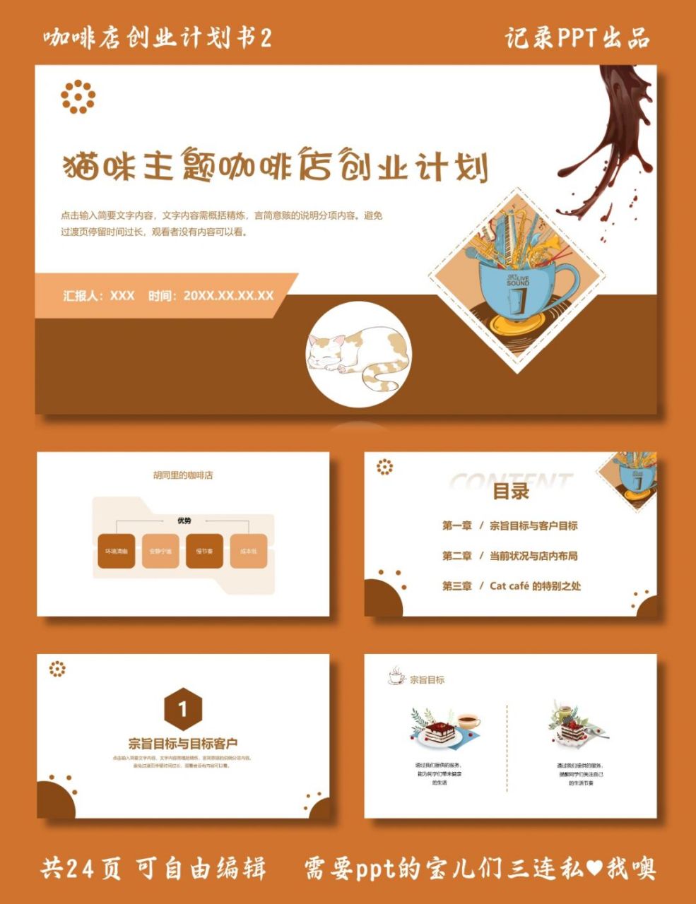 猫咪主题咖啡店 咖啡店创业计划书2 ppt模板 猫咪主题咖啡店创业计划
