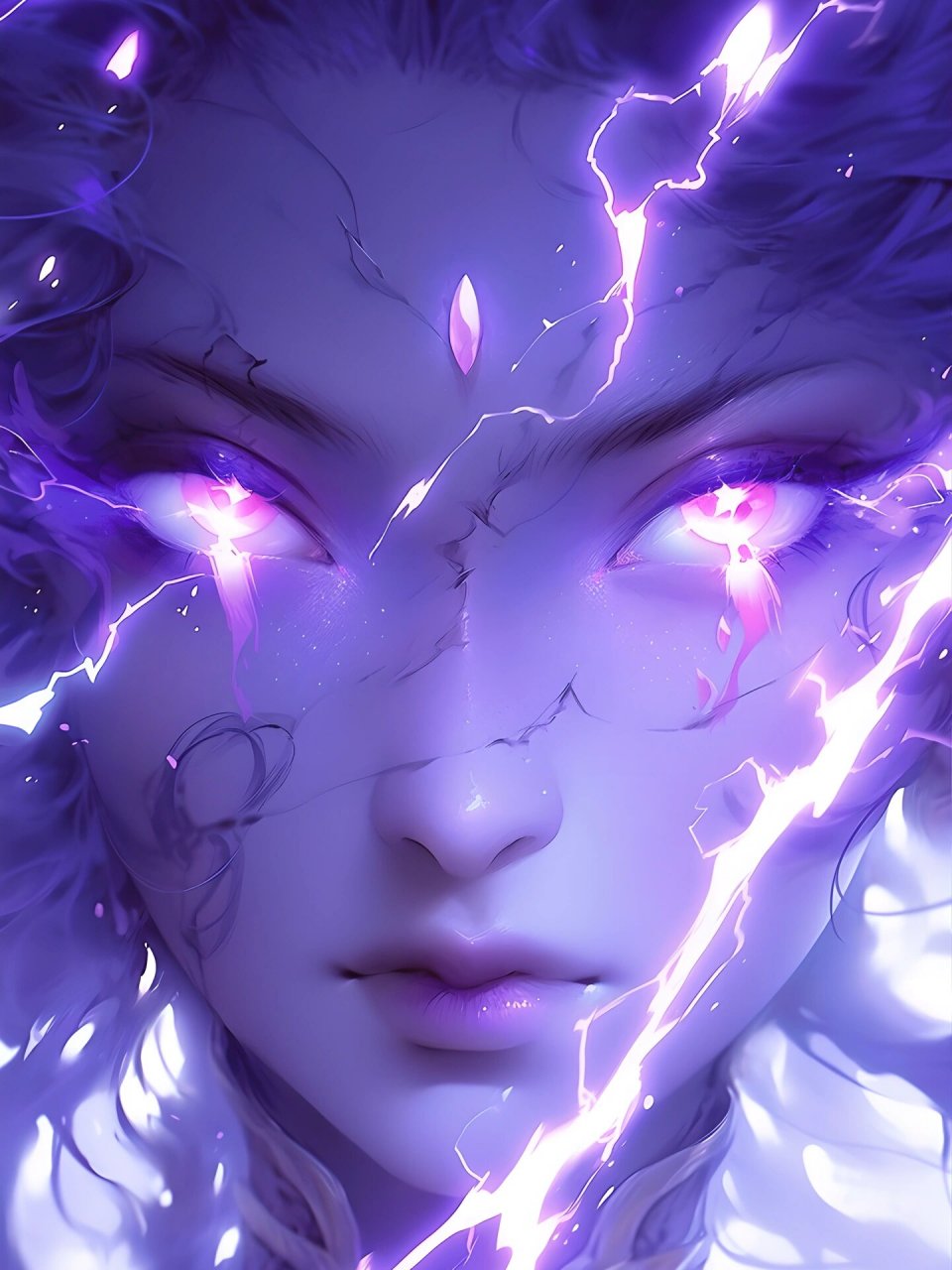 紫电|极致特效-眼睛特写镜头 眼睛里都是紫色的闪电, 当女生愤怒起来