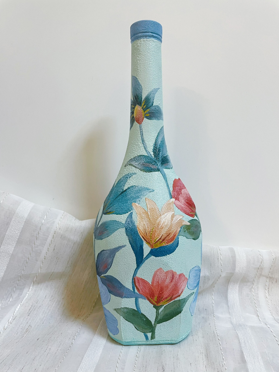 【旧物改造】|瓶子丙烯画 小清新蓝绿(图文版) 9798这对蓝绿色的