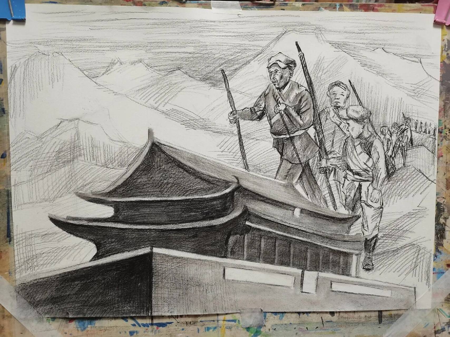 儿童素描—简单的天安门素描