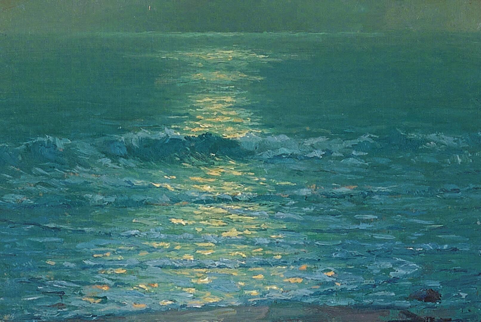 他笔下海边的夜,似乎有种安静而汹涌的力油画名画风景油画风景海边