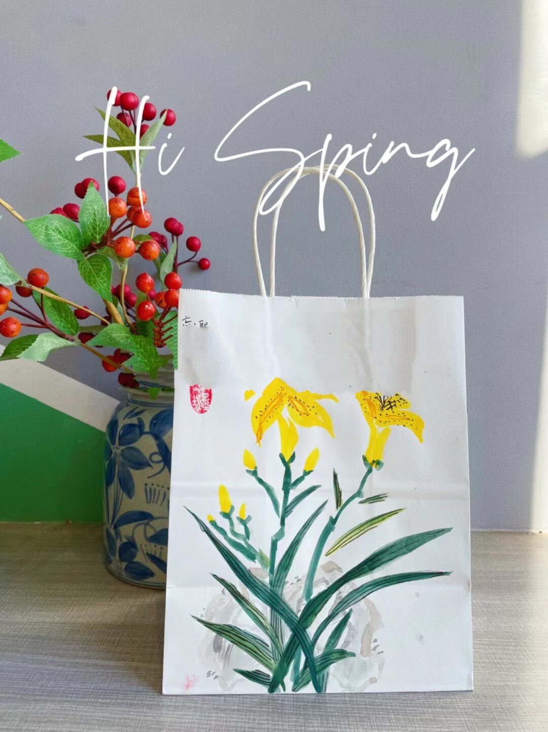 国画提升班作品——手绘牛皮纸袋