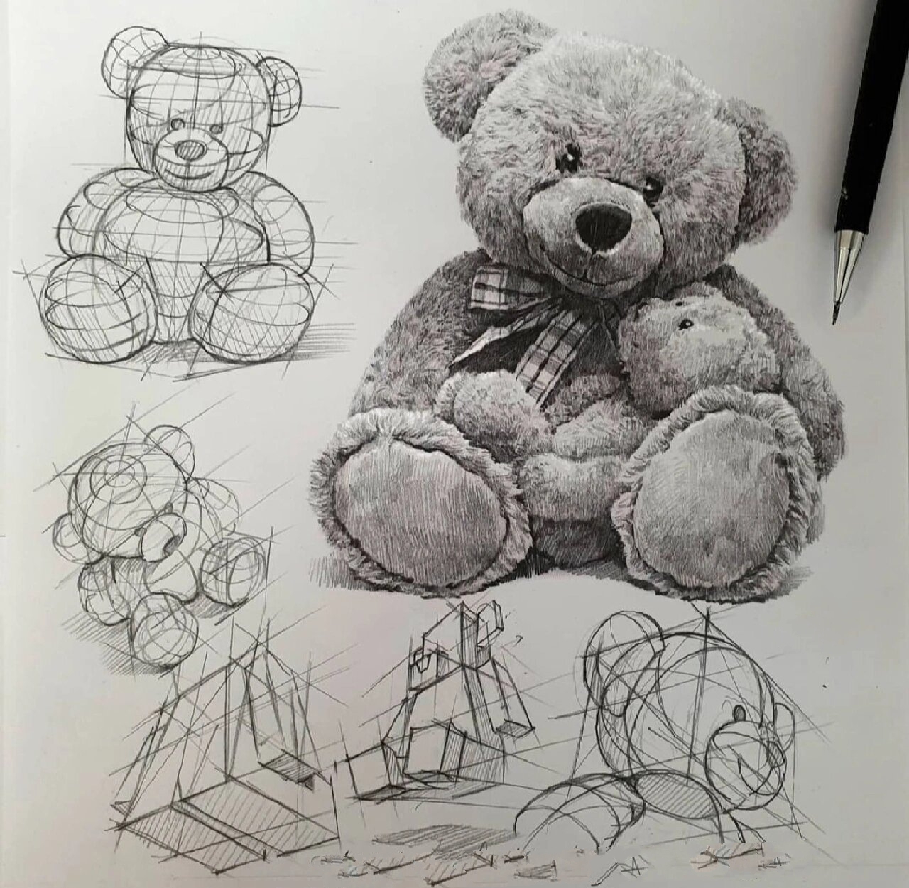 97多角度结构素描 毛绒玩具 多角度 结构素描 造型基础课