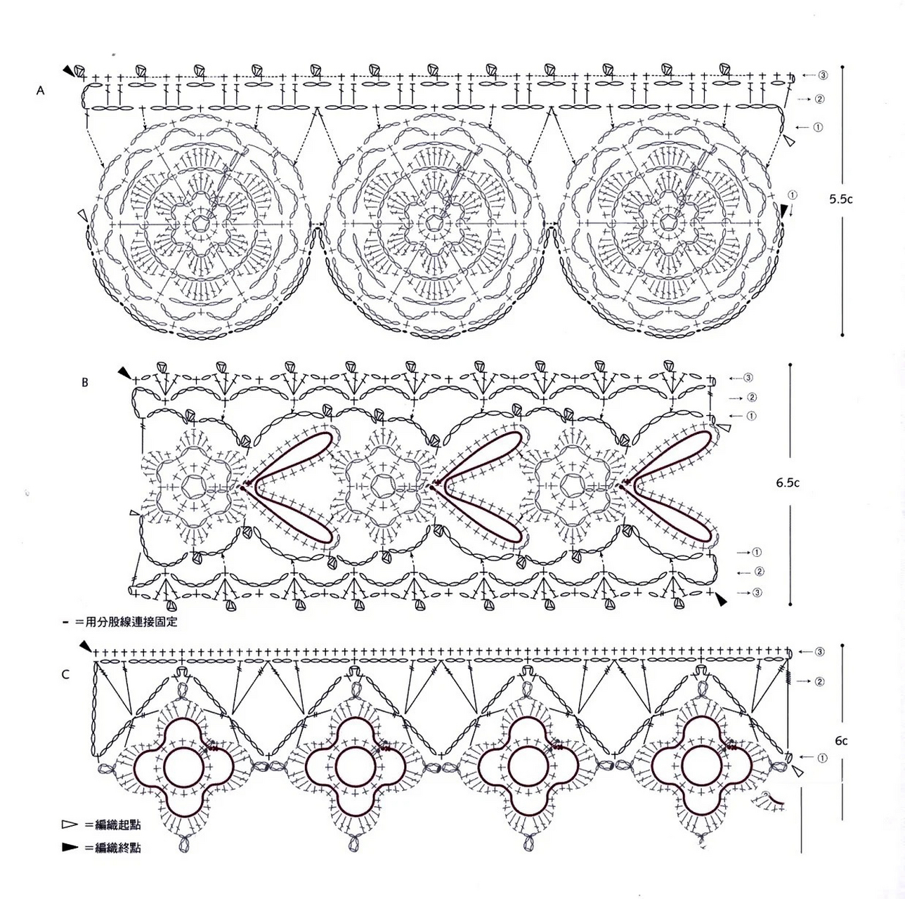 钩针花边3(附图解) 一组新的花边图解