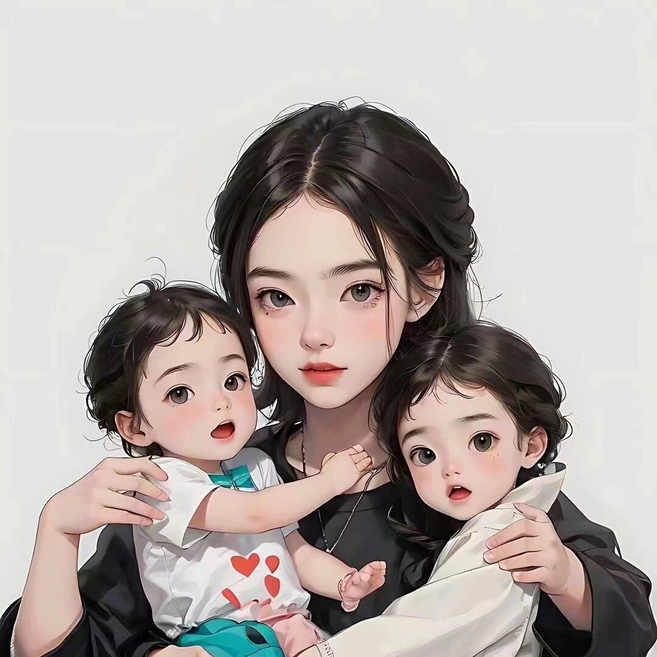 妈妈带一儿一女亲子头像 你留言我作图