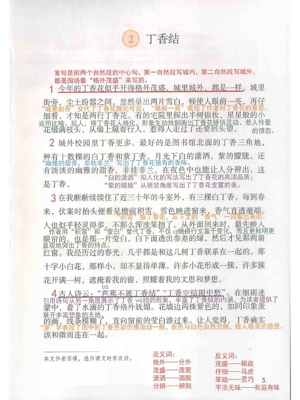 六上第2课《丁香结》课堂笔记 #语文笔记# #小学语文# #小学语文课堂