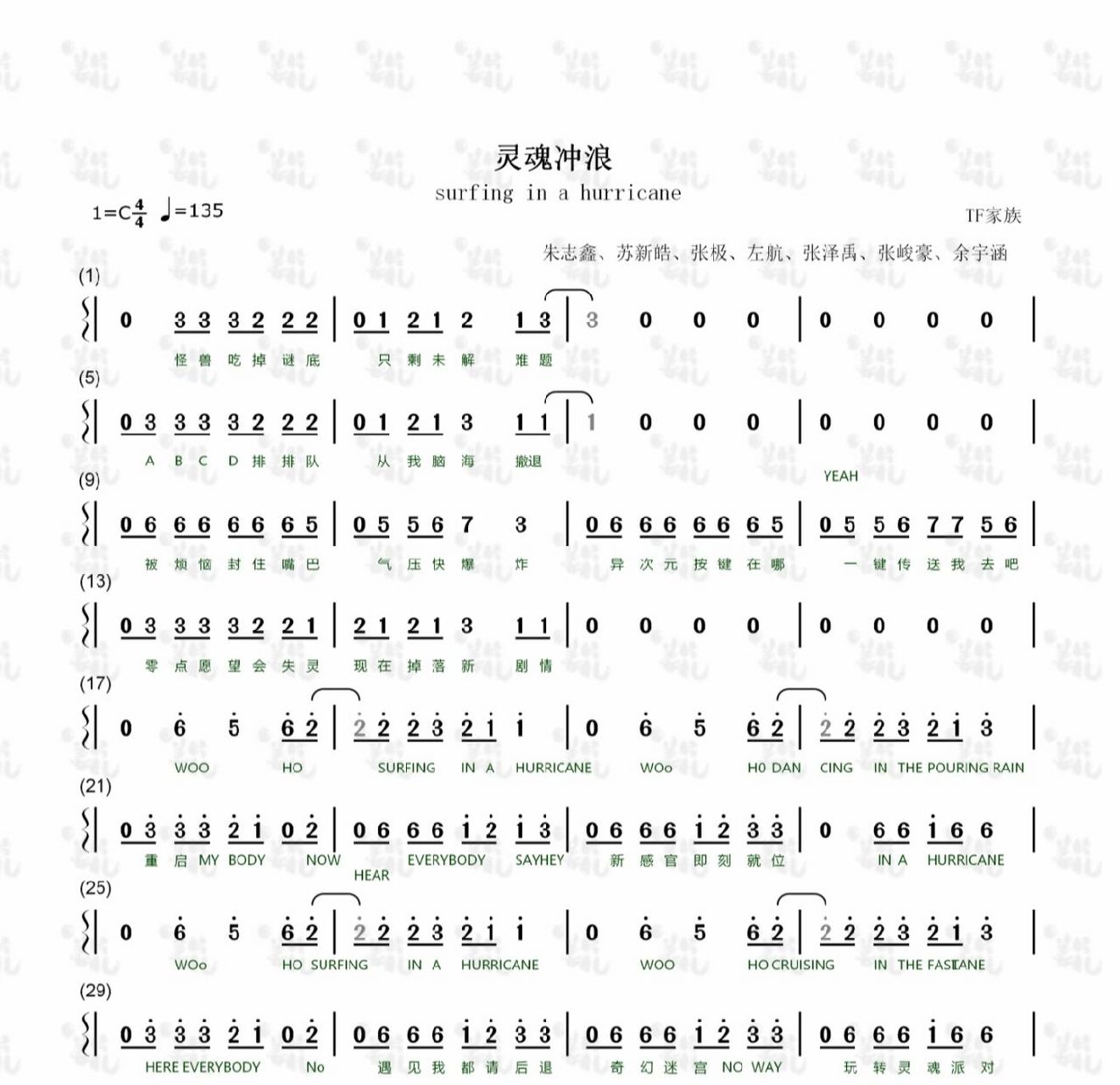 灵魂冲浪Ⅰtf家族 简谱