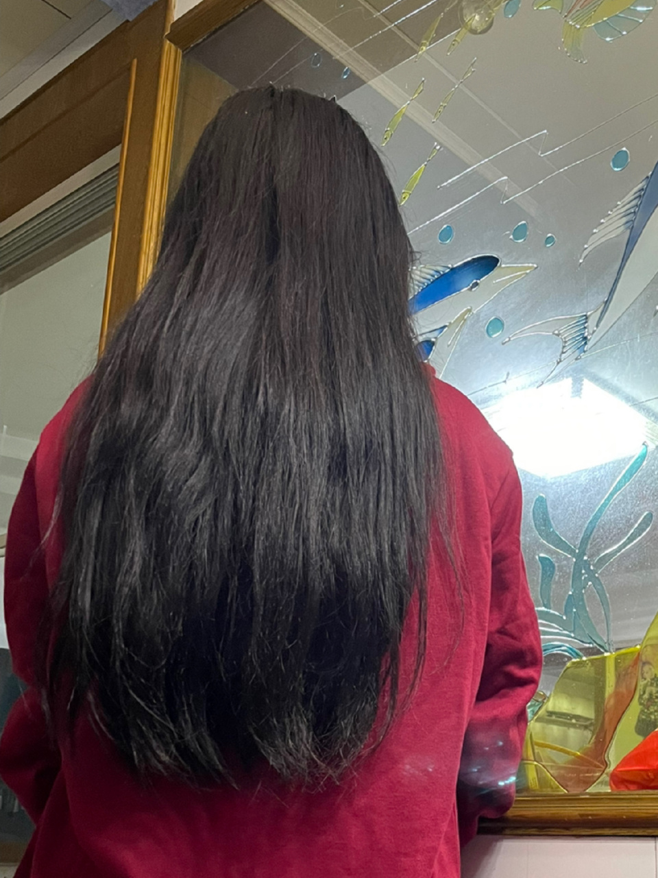 周长10cm 长度38cm左右 无染烫黑长直无分叉 头发柔顺没有拍出来不