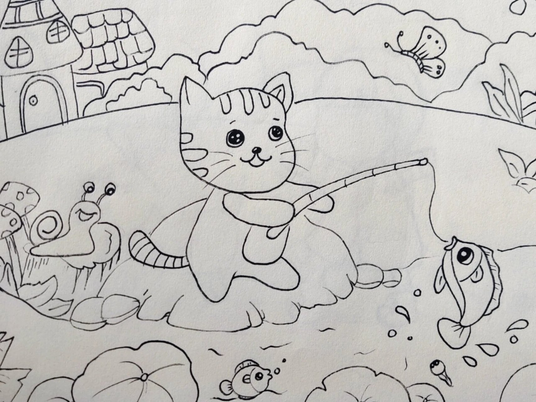 儿童画--小猫钓鱼 幼师的日常