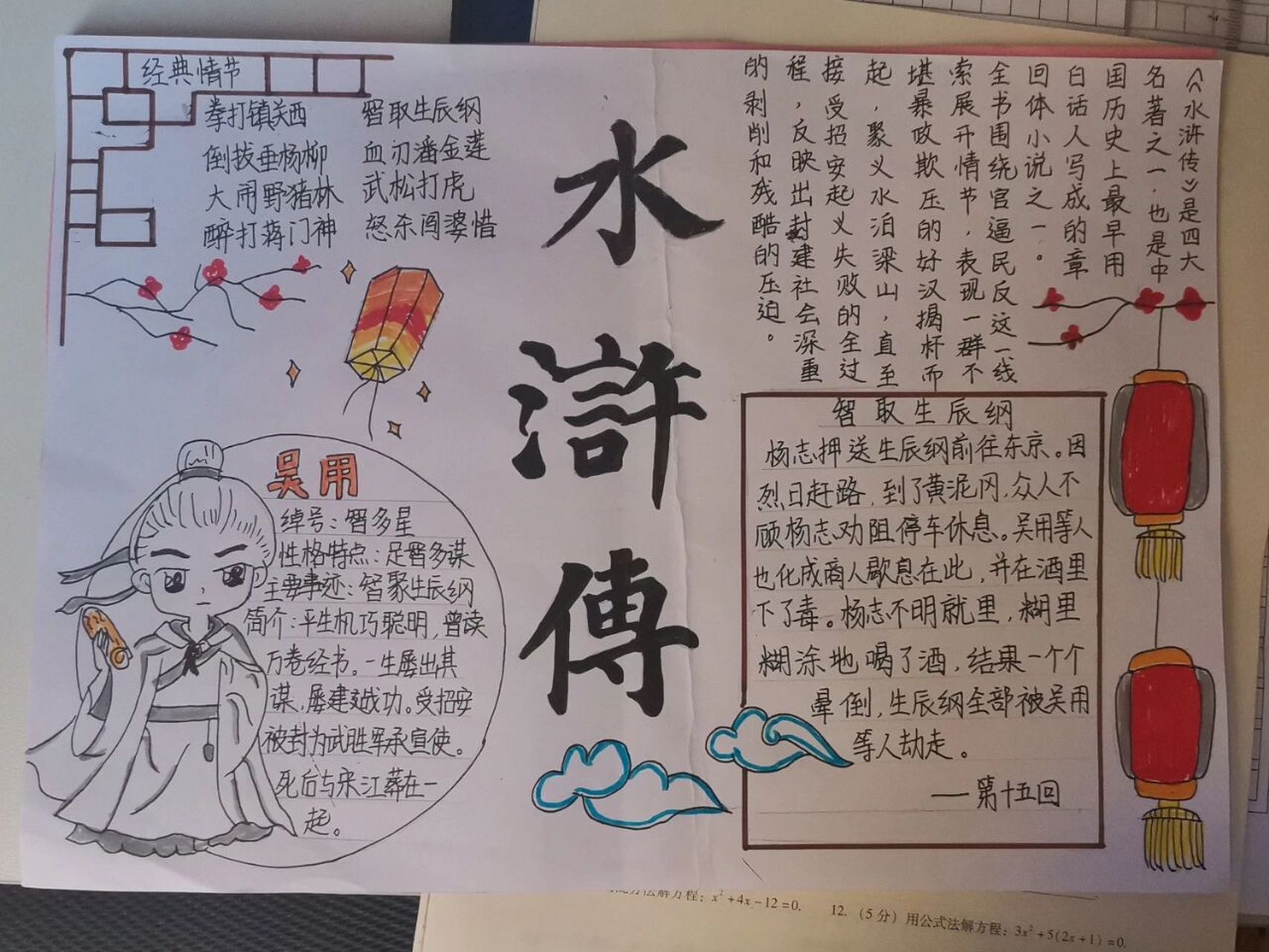 水浒传手抄报  我写的是吴用的人物介绍以及有关他的故事情节