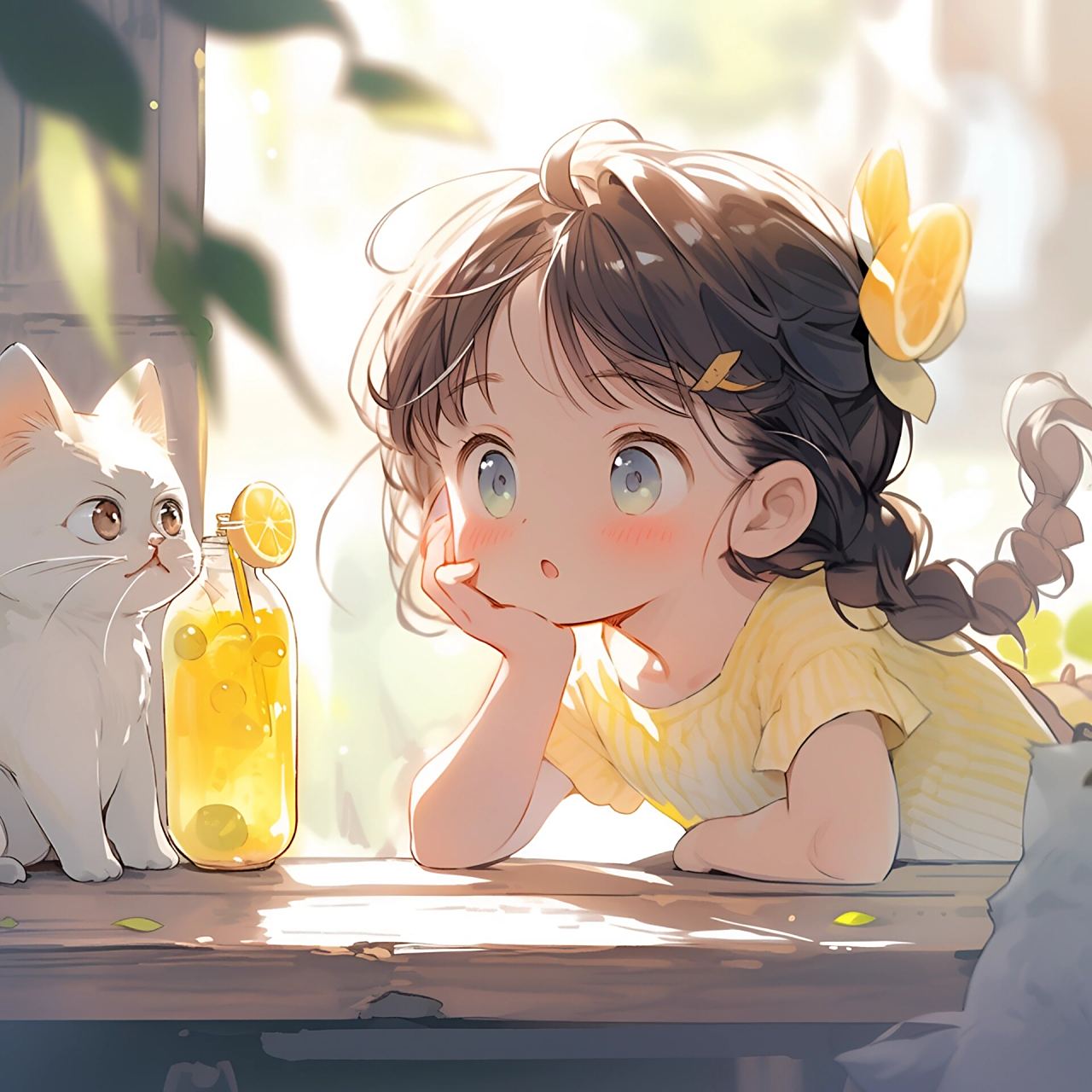 超萌可爱|q版女孩头像 喝汽水的可爱女孩