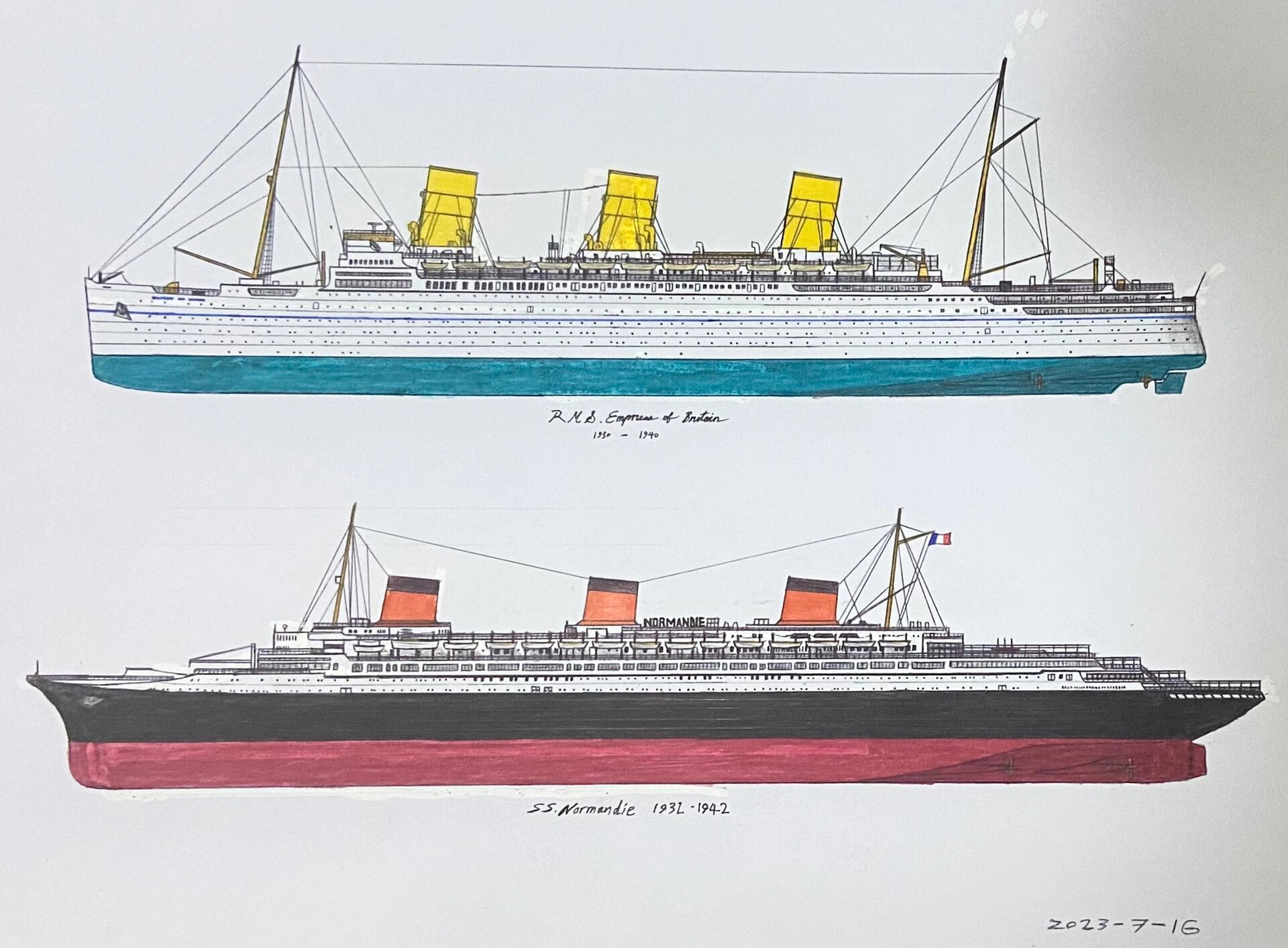 邮轮画作品11:不列颠皇后号,诺曼第号