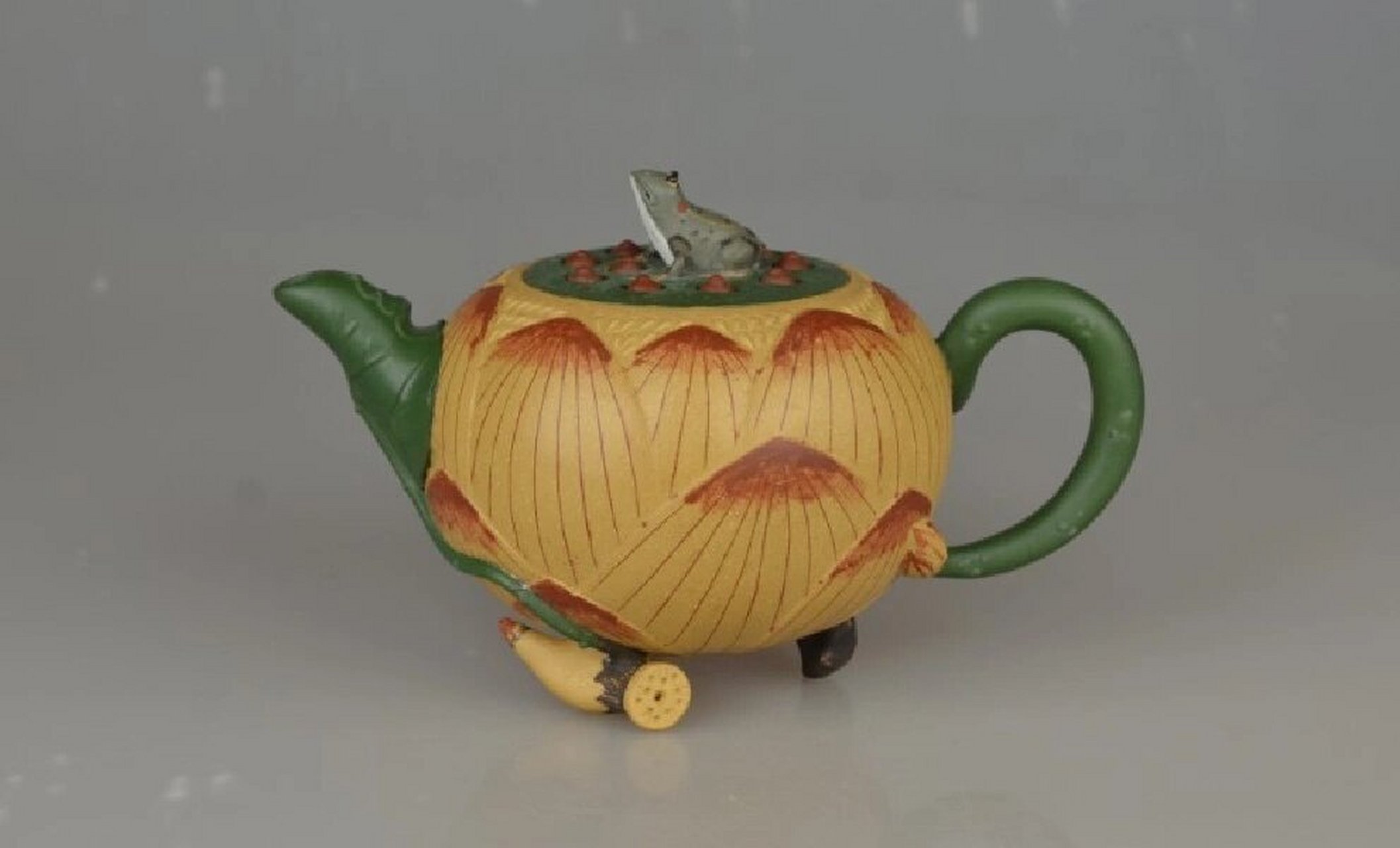 90年代 蒋艺华 制 蒋蓉 款  青蛙莲子 套壶 壶500cc  杯100cc 约 注