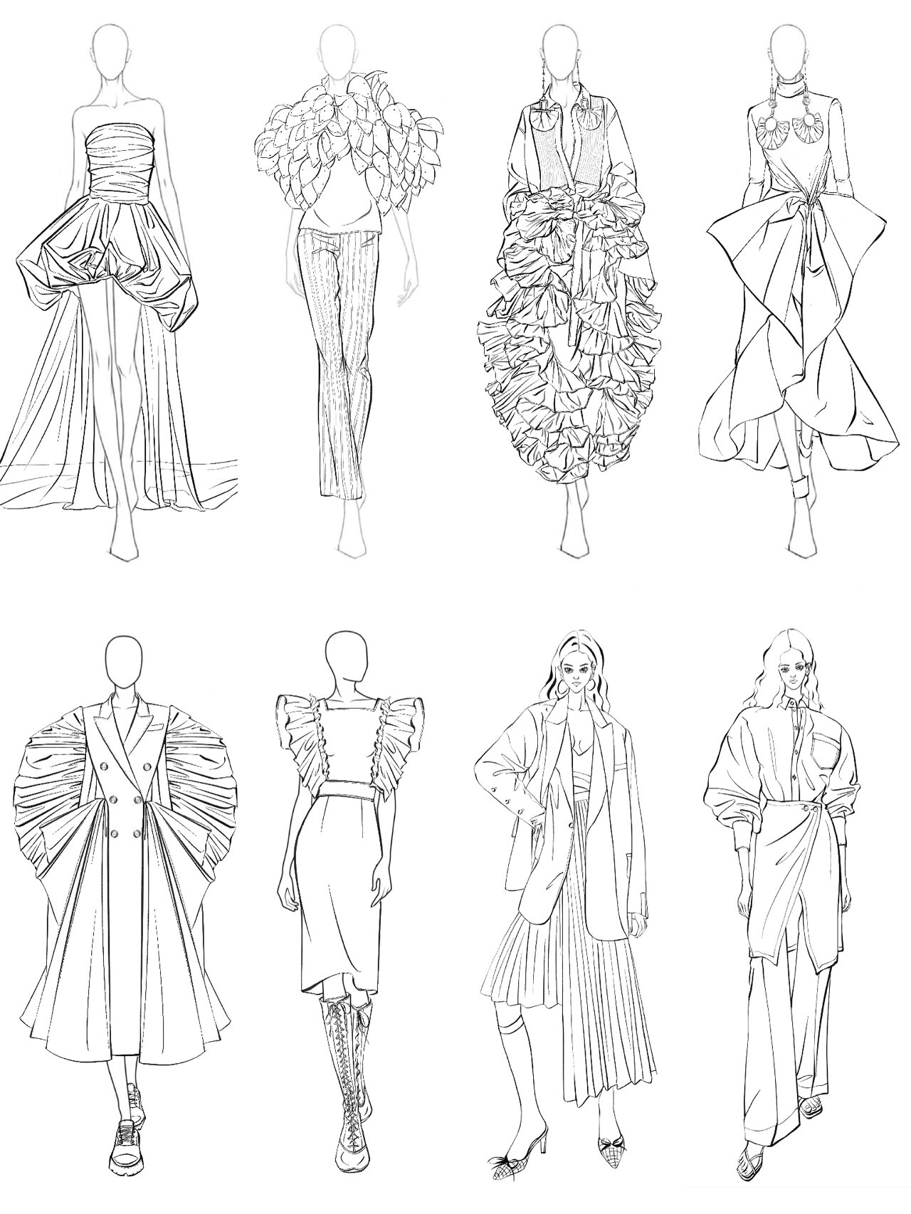 禁止直接搬运 	 整理了近期画的一些服装设计线稿 都是在坐车间隙陆