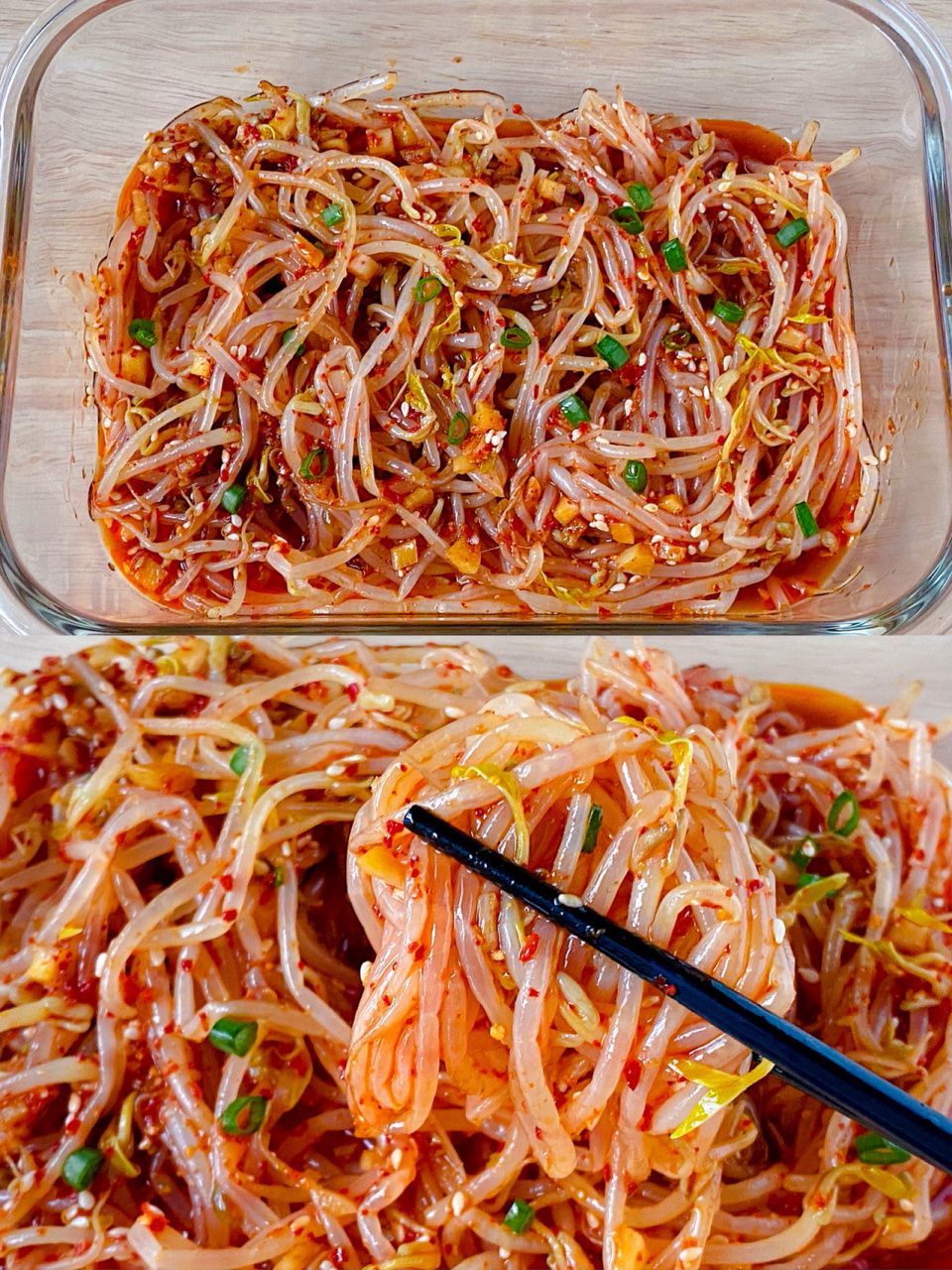 今天分享一款巨下饭的酸辣拌豆芽97香辣过瘾!