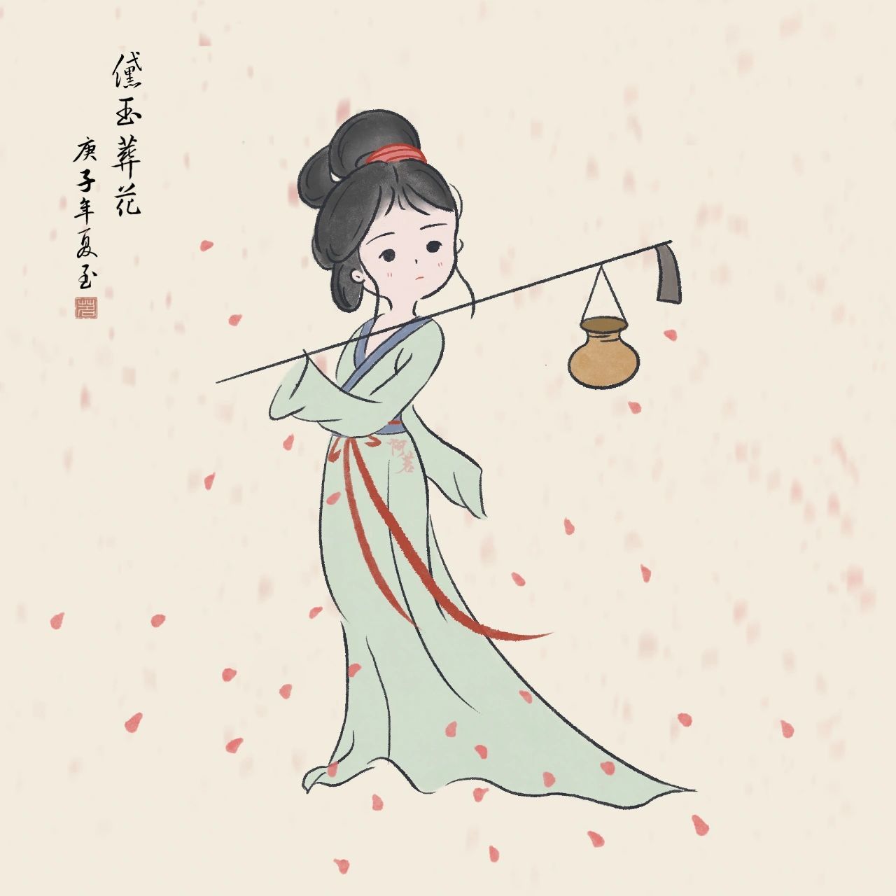 红楼梦q版简笔画|黛玉葬花 计划画一个金陵十二钗系列 每个人物选最