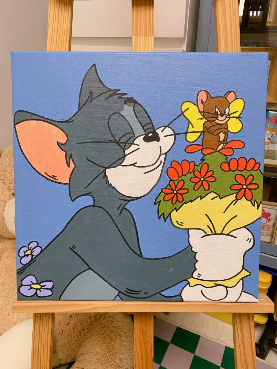 丙烯画,猫和老鼠