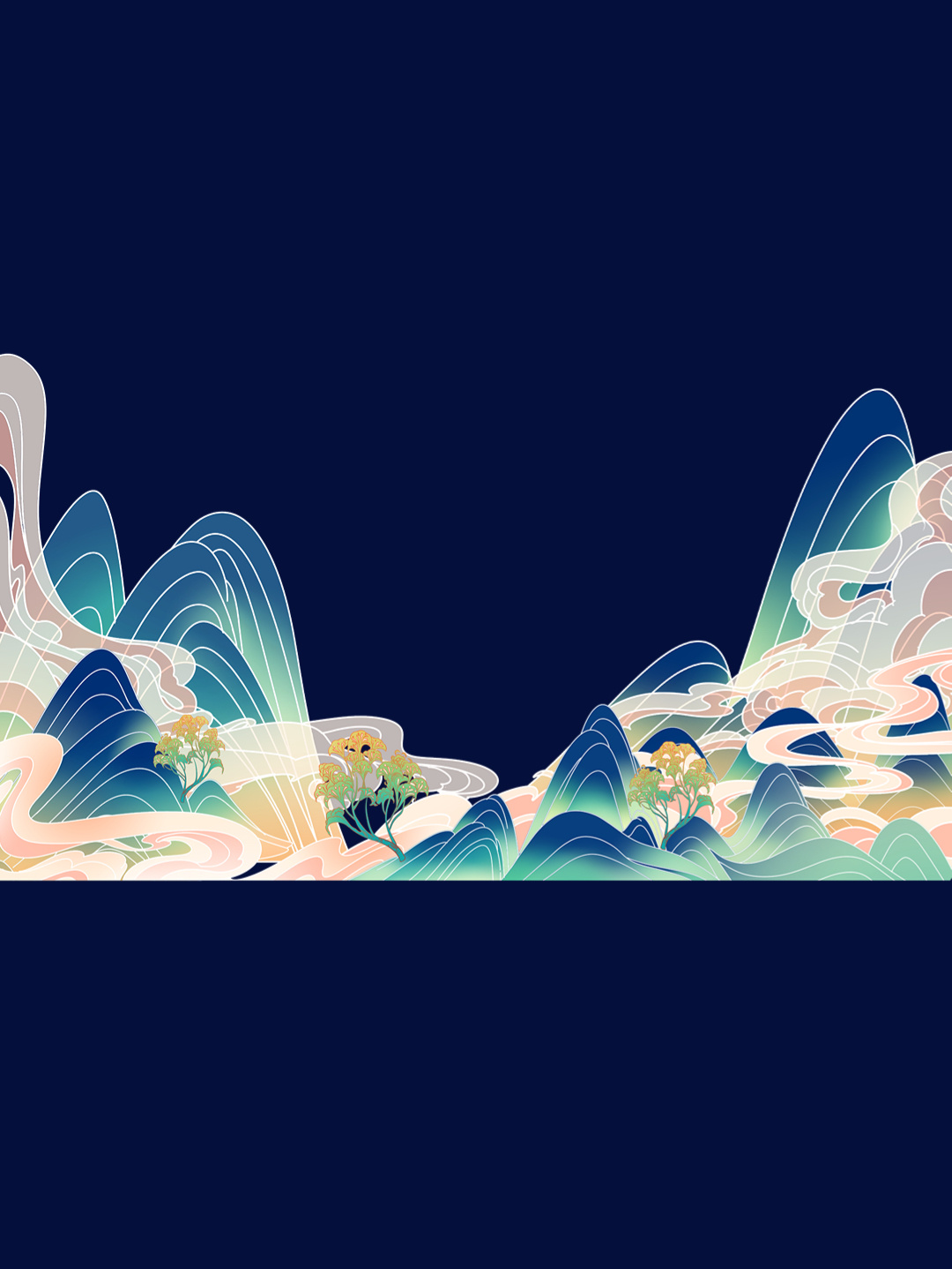 国潮中国风元素|仙鹤山水云免抠素材 今日素材是国风国潮哦 详图 蓝色