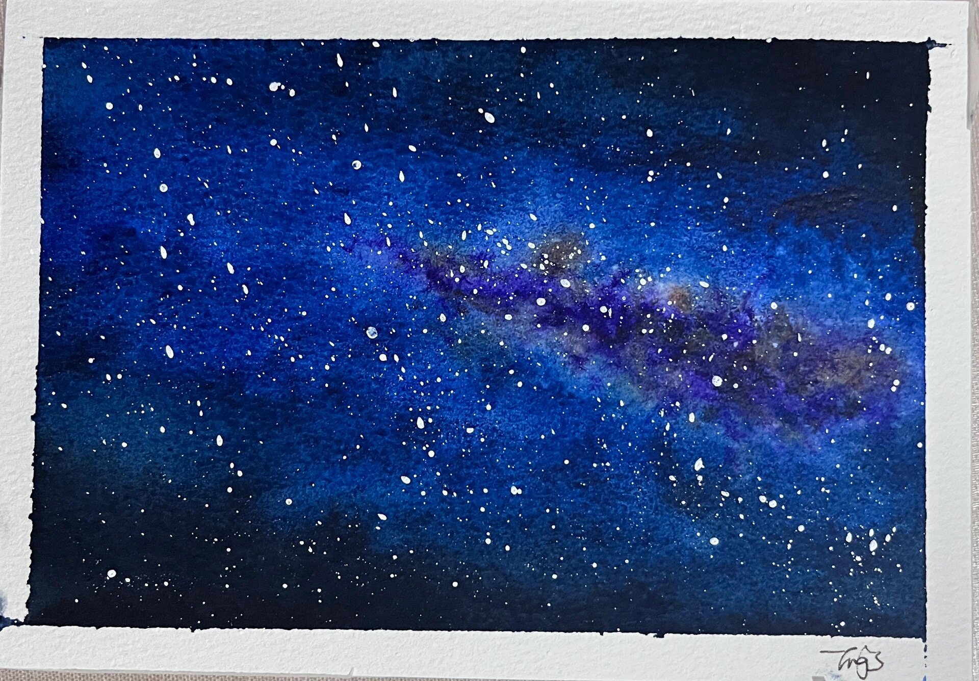 星空水彩 闲来无事画个星空 果然星空最好画了 但就是这白墨液好像坏