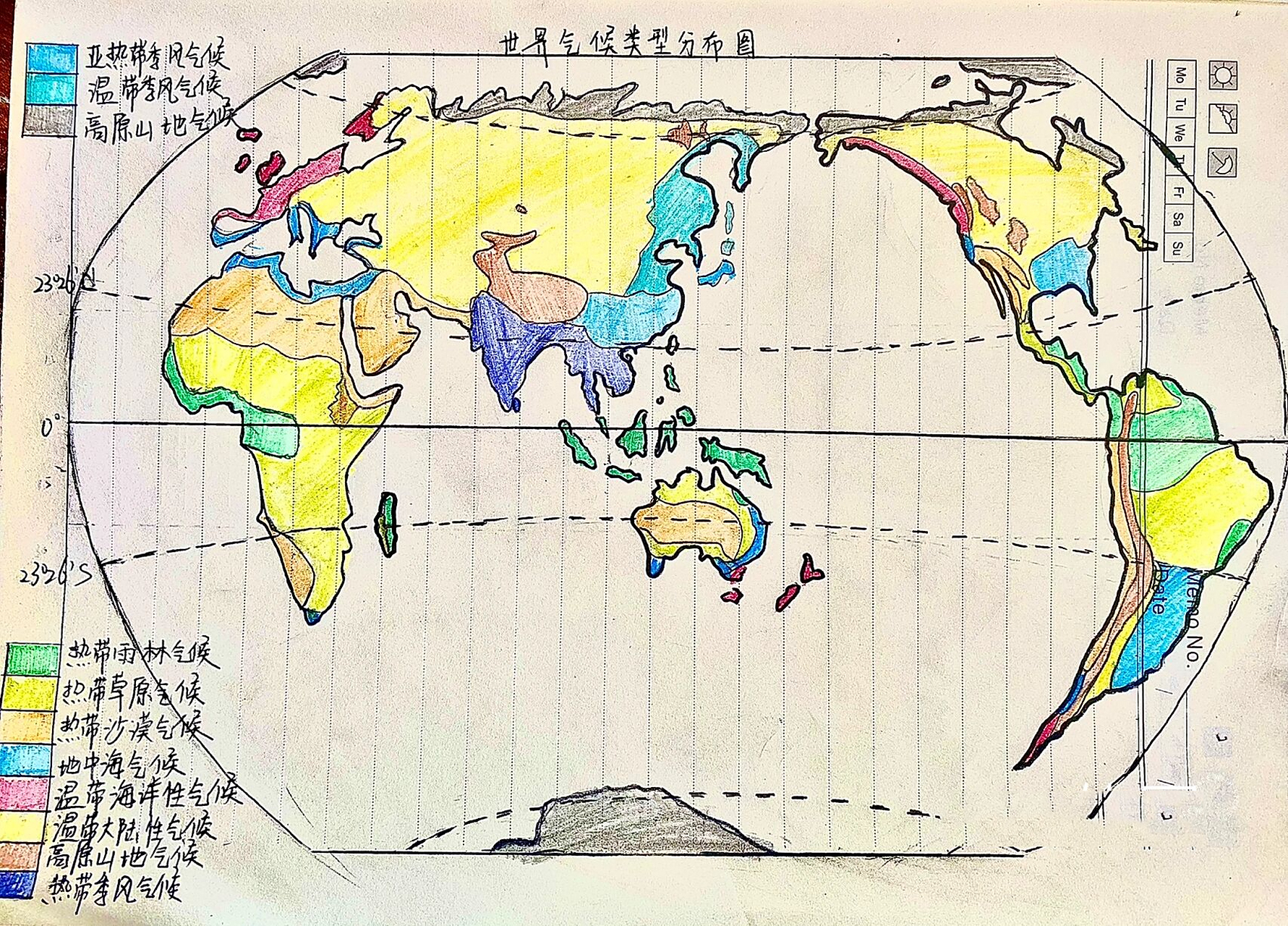 疫情期间,闲来无事,手绘世界气候类型分布图