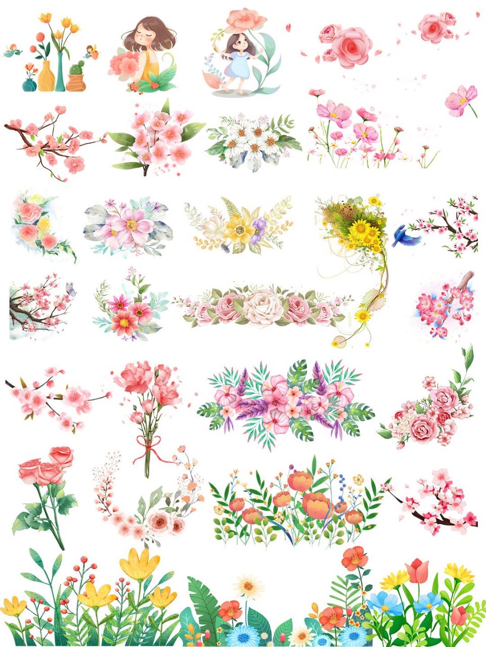 春天元素|花卉植物免抠素材96源文件no.32 阳春三月,春暖花开.